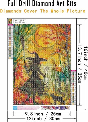 CHWGLFGG Halloween Diamond Art Kits for Adults Beginners, DIY 5D Full Round Drill Diamond Painting Kits Witch and Black Cat, Paint by Diamonds Dot Gem Art Crystal Easy,Home Wall Decor 12 X 16 Inch in Saudi Arabia