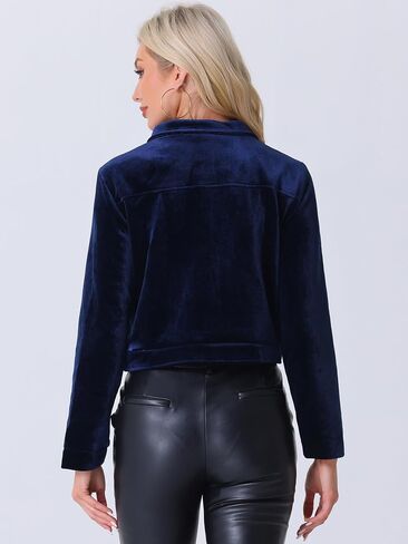 Allegra K Cropped Velvet Jacket for Women's 2024 Fall Winter Long Sleeve Zip Up Casual Jackets in Saudi Arabia
