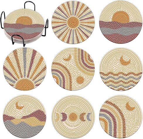 8 Pcs Leaves Diamond Coasters Painting Coasters with Holder, DIY Leave Boho Diamond Art Coasters for Adults Kids Beginners, Diamond Art Painting Kits Accessories Art Craft Supplies in Saudi Arabia