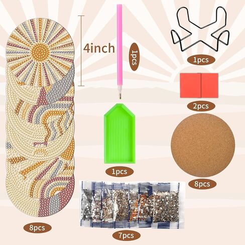 8 Pcs Leaves Diamond Coasters Painting Coasters with Holder, DIY Leave Boho Diamond Art Coasters for Adults Kids Beginners, Diamond Art Painting Kits Accessories Art Craft Supplies in Saudi Arabia
