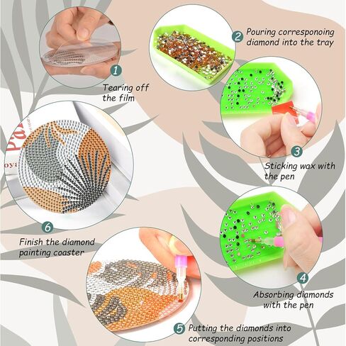 8 Pcs Leaves Diamond Coasters Painting Coasters with Holder, DIY Leave Boho Diamond Art Coasters for Adults Kids Beginners, Diamond Art Painting Kits Accessories Art Craft Supplies in Saudi Arabia