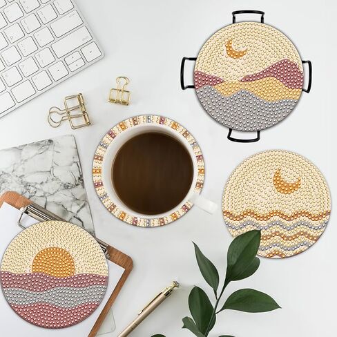 8 Pcs Leaves Diamond Coasters Painting Coasters with Holder, DIY Leave Boho Diamond Art Coasters for Adults Kids Beginners, Diamond Art Painting Kits Accessories Art Craft Supplies in Saudi Arabia
