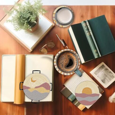 8 Pcs Leaves Diamond Coasters Painting Coasters with Holder, DIY Leave Boho Diamond Art Coasters for Adults Kids Beginners, Diamond Art Painting Kits Accessories Art Craft Supplies in Saudi Arabia