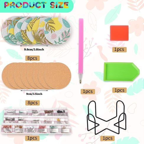 8 Pcs Leaves Diamond Coasters Painting Coasters with Holder, DIY Leave Boho Diamond Art Coasters for Adults Kids Beginners, Diamond Art Painting Kits Accessories Art Craft Supplies in Kuwait