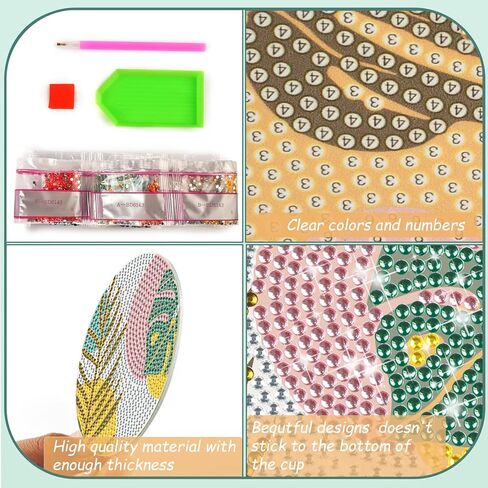 8 Pcs Leaves Diamond Coasters Painting Coasters with Holder, DIY Leave Boho Diamond Art Coasters for Adults Kids Beginners, Diamond Art Painting Kits Accessories Art Craft Supplies in Kuwait