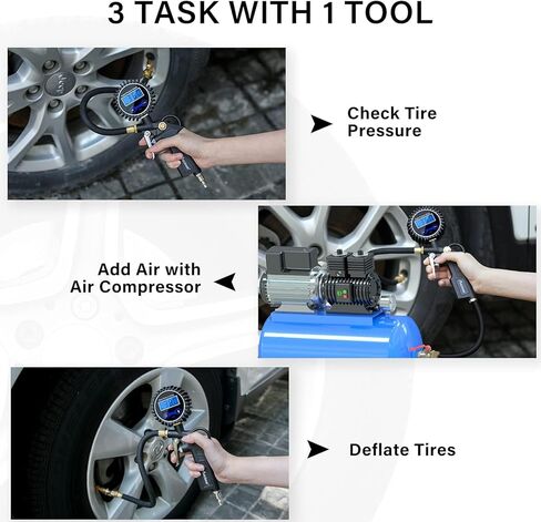 مقياس ضغط الإطارات الرقمي من AVID POWER، منفاخ الإطارات مع مقياس الضغط 200 رطل لكل بوصة مربعة، ظرف هواء شديد التحمل، وصلة توصيل سريعة لضاغط الهواء، دقيق للغاية، مقياس ضغط مع جهاز تفريغ الهواء in Kuwait