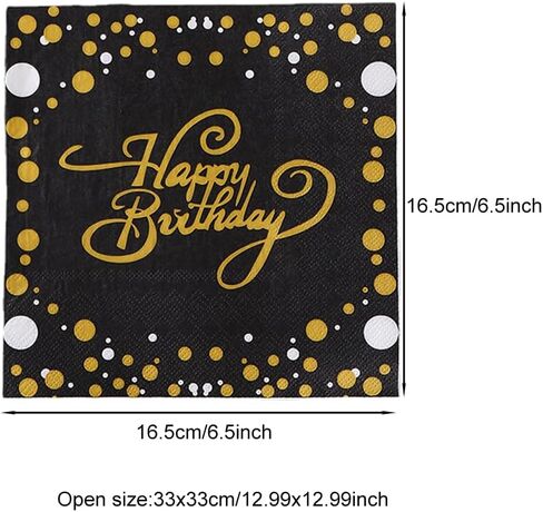 40Pcs Happy Birthday Napkins,Gold and Black Party Supplies Disposable Napkins,Party Serviettes, Cocktail Napkins with Gold Foil for Birthday Party Decoration in Saudi Arabia