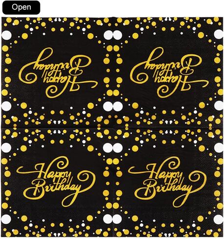 40Pcs Happy Birthday Napkins,Gold and Black Party Supplies Disposable Napkins,Party Serviettes, Cocktail Napkins with Gold Foil for Birthday Party Decoration in Saudi Arabia