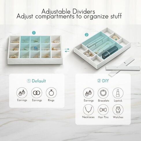 Vlando 4 Slot Necklace Jewelry Tray, Small Jewelry Organizer for Drawer, Stackable Jewelry Organizer Trays, Drawer Jewelry Organizer, Soft Lining DIY Combinations Tray - Grey in Kuwait