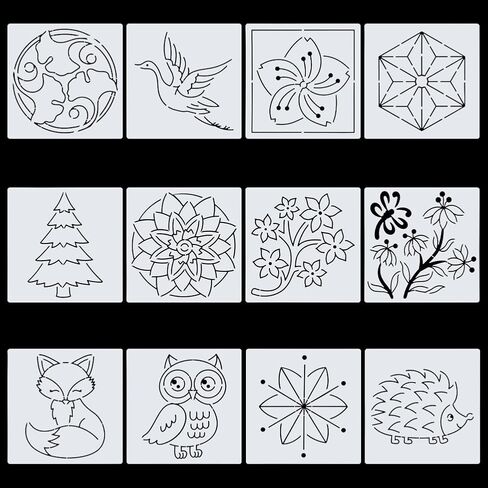 FREEBLOSS Sashiko Embroidery Stencils Sashiko Stencil Geometric Embroidery Patterns Stencils for Drawing Sashiko Template for Hand Quilting and Embroidery14x14cm in Kuwait