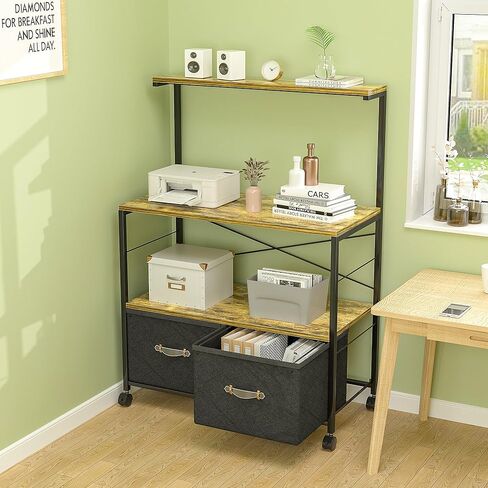 VECELO Mobile Lateral File Cabinet with 3 Open Storage Shelf, Ideal for Letter Size Folders, with Lockable Casters, Strong Steel Frame, Perfect for Office, Brown, Black in Saudi Arabia