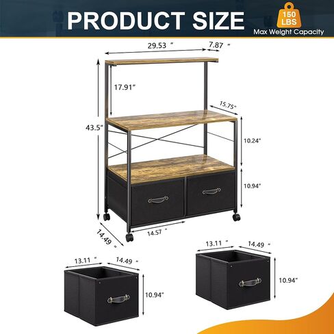 VECELO Mobile Lateral File Cabinet with 3 Open Storage Shelf, Ideal for Letter Size Folders, with Lockable Casters, Strong Steel Frame, Perfect for Office, Brown, Black in Saudi Arabia