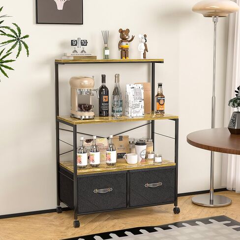 VECELO Mobile Lateral File Cabinet with 3 Open Storage Shelf, Ideal for Letter Size Folders, with Lockable Casters, Strong Steel Frame, Perfect for Office, Brown, Black in Saudi Arabia