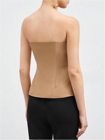 OYOANGLE Women's Button Front Split Hem Strapless Tube Top Elegant Workwear Tank Tops in Saudi Arabia