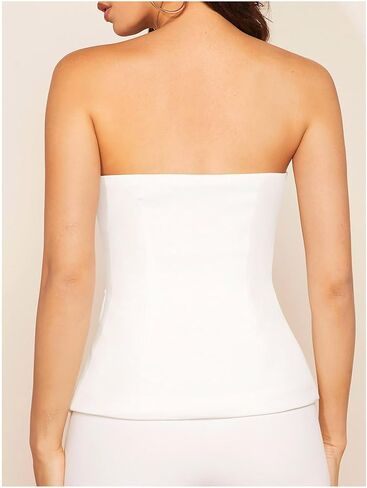 OYOANGLE Women's Button Front Split Hem Strapless Tube Top Elegant Workwear Tank Tops in Saudi Arabia