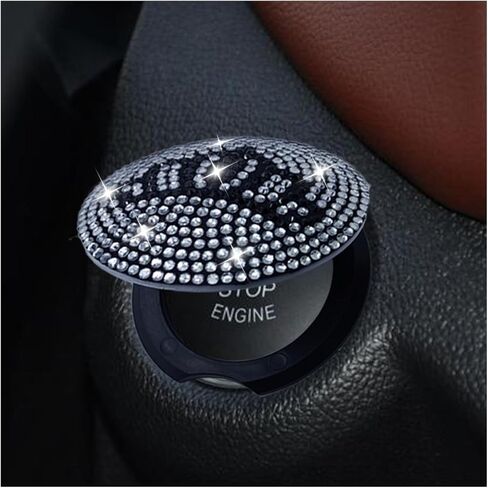 Bling Car Push to Button Cover, Rhinestone Ignition Button Protective Cap, Diamond Engine Start Button Stickers, Universal Car Interior Decor Accessories for Women Girls (Black) in Kuwait