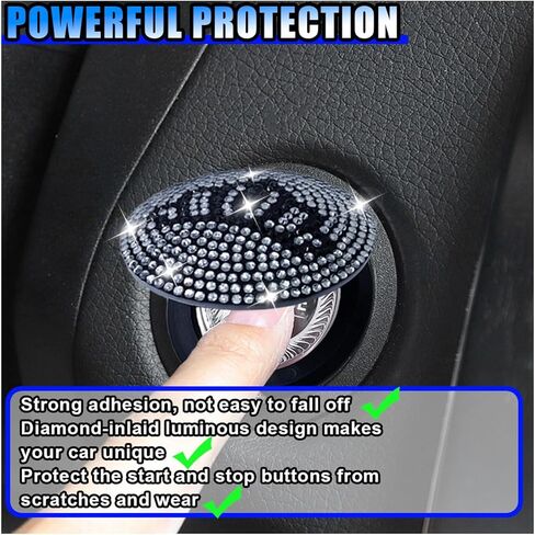 Bling Car Push to Button Cover, Rhinestone Ignition Button Protective Cap, Diamond Engine Start Button Stickers, Universal Car Interior Decor Accessories for Women Girls (Black) in Kuwait