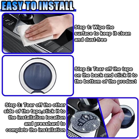 Bling Car Push to Button Cover, Rhinestone Ignition Button Protective Cap, Diamond Engine Start Button Stickers, Universal Car Interior Decor Accessories for Women Girls (Black) in Kuwait