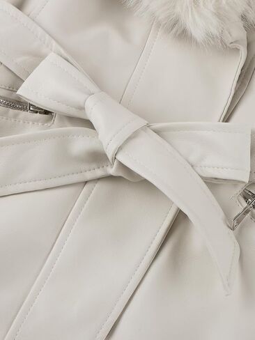 Giolshon Women Faux Leather Jacket Winter Long Sleeve Zip Warm Belt Coat with Fur Collar in Saudi Arabia