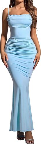 EYNMIN Women's Bodycon Maxi Dress Spaghetti Strap Sleeveless Elegant Long Formal Wedding Guest Dresses in Kuwait
