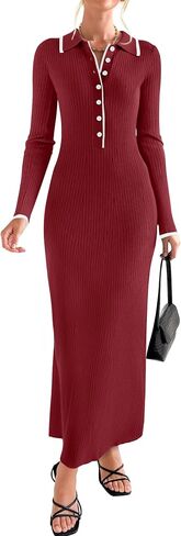 ZESICA Women's Long Sleeve Sweater Dress 2024 Fall V Neck Ribbed Knit Casual Formal Cocktail Bodycon Maxi Dresses in Saudi Arabia
