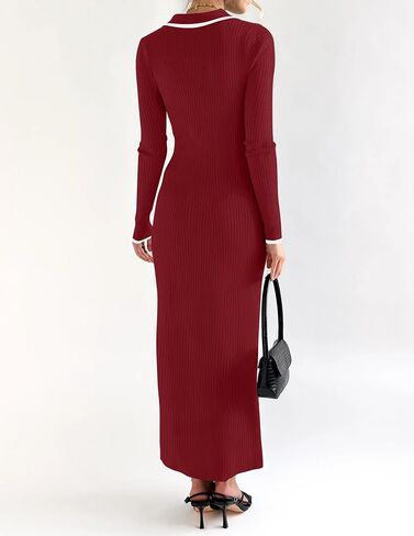 ZESICA Women's Long Sleeve Sweater Dress 2024 Fall V Neck Ribbed Knit Casual Formal Cocktail Bodycon Maxi Dresses in Saudi Arabia