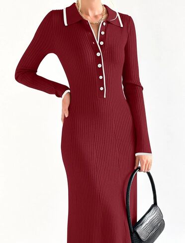 ZESICA Women's Long Sleeve Sweater Dress 2024 Fall V Neck Ribbed Knit Casual Formal Cocktail Bodycon Maxi Dresses in Saudi Arabia