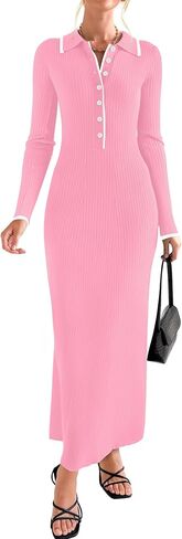 ZESICA Women's Long Sleeve Sweater Dress 2024 Fall V Neck Ribbed Knit Casual Formal Cocktail Bodycon Maxi Dresses in Saudi Arabia