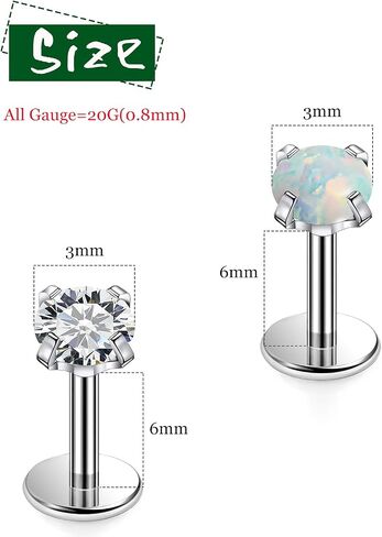 F136 Titanium Flat Back Screw on Nose Rings Earrings 20g 18g Stud for Men Women Cartilage Tragus Lip Labret Piercing Jewelry 6mm 8mm Hypoallergenic Internally Threaded in Saudi Arabia