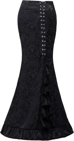 High Waist Vintage Bodycon Long Lace Mermaid Skirt Ruffled Steampunk Skirt Fishtail Evening Party Dress in Kuwait
