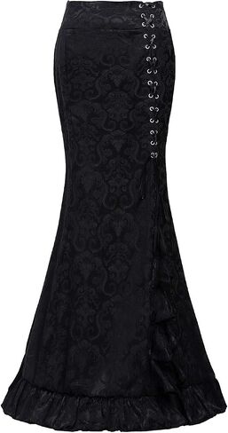 High Waist Vintage Bodycon Long Lace Mermaid Skirt Ruffled Steampunk Skirt Fishtail Evening Party Dress in Kuwait