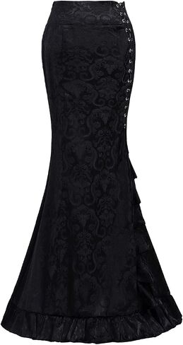 High Waist Vintage Bodycon Long Lace Mermaid Skirt Ruffled Steampunk Skirt Fishtail Evening Party Dress in Kuwait