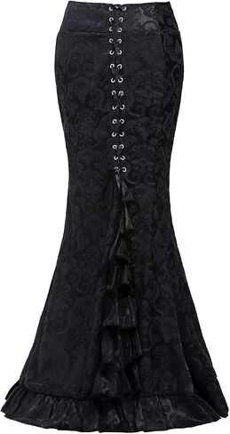 High Waist Vintage Bodycon Long Lace Mermaid Skirt Ruffled Steampunk Skirt Fishtail Evening Party Dress in Kuwait