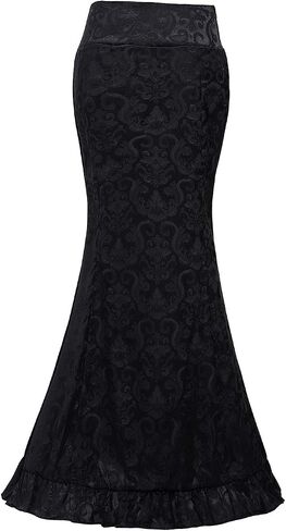 High Waist Vintage Bodycon Long Lace Mermaid Skirt Ruffled Steampunk Skirt Fishtail Evening Party Dress in Kuwait