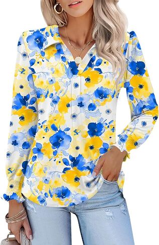 LUYAA Blouses for Women Dressy Casual Long Sleeve Loose Fit Tunic Tops V-Neck Collared Fall Shirts S-XXXL in Saudi Arabia