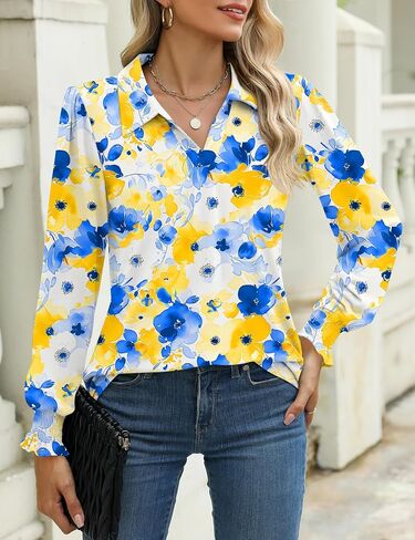 LUYAA Blouses for Women Dressy Casual Long Sleeve Loose Fit Tunic Tops V-Neck Collared Fall Shirts S-XXXL in Saudi Arabia