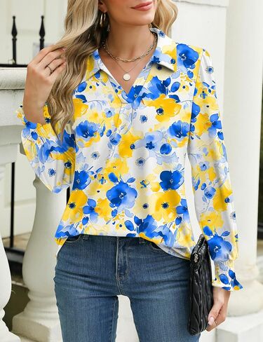 LUYAA Blouses for Women Dressy Casual Long Sleeve Loose Fit Tunic Tops V-Neck Collared Fall Shirts S-XXXL in Saudi Arabia