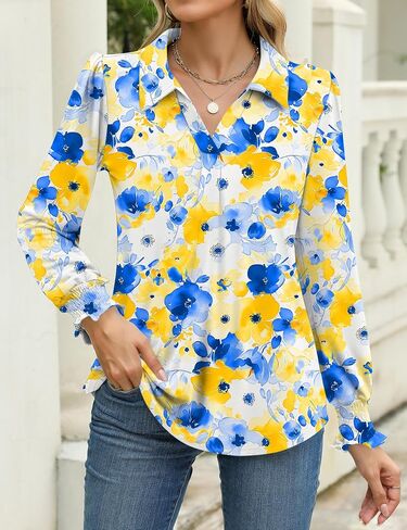 LUYAA Blouses for Women Dressy Casual Long Sleeve Loose Fit Tunic Tops V-Neck Collared Fall Shirts S-XXXL in Saudi Arabia