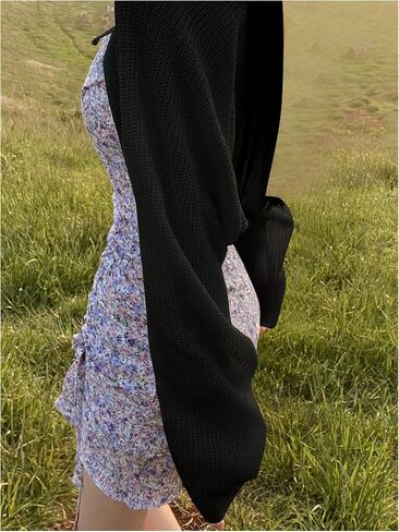 Women's Long Sleeve Tie Front Crop Cardigans Lightweight Drop Shoulder Sweaters Knit Bolero Shrug in Saudi Arabia