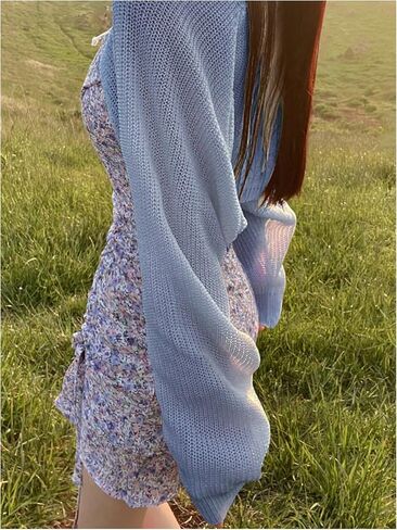 Women's Long Sleeve Tie Front Crop Cardigans Lightweight Drop Shoulder Sweaters Knit Bolero Shrug in Saudi Arabia
