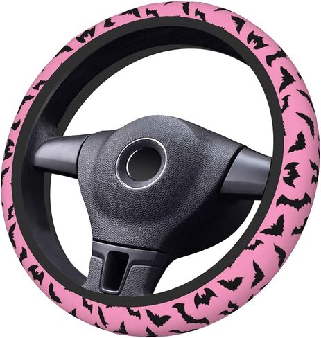 Car Steering Wheel Cover Universal Neoprene Anti Slip Car Accessories Decorative Wheel Protector 15 Inch - Pink Halloween Bats in Saudi Arabia