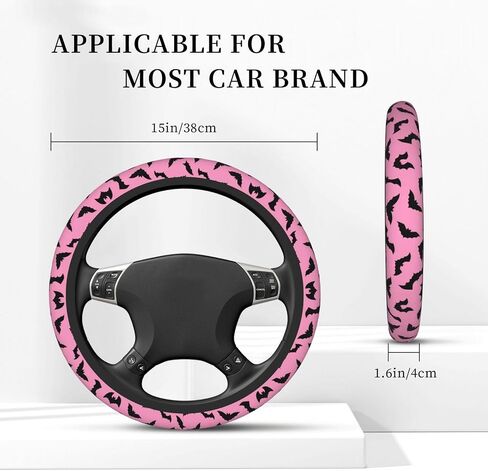 Car Steering Wheel Cover Universal Neoprene Anti Slip Car Accessories Decorative Wheel Protector 15 Inch - Pink Halloween Bats in Saudi Arabia