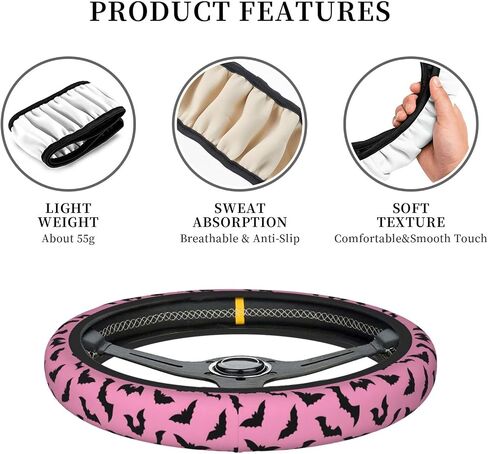 Car Steering Wheel Cover Universal Neoprene Anti Slip Car Accessories Decorative Wheel Protector 15 Inch - Pink Halloween Bats in Saudi Arabia