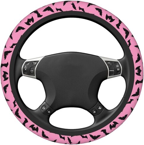 Car Steering Wheel Cover Universal Neoprene Anti Slip Car Accessories Decorative Wheel Protector 15 Inch - Pink Halloween Bats in Saudi Arabia