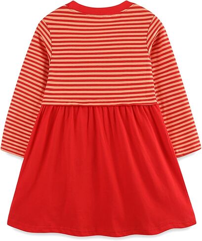 فستان بناتي بأكمام طويلة مخطط من القطن للكريسماس كاجوال للخريف من Autuman Tunic Playwear فساتين الحفلات الأساسية in Saudi Arabia