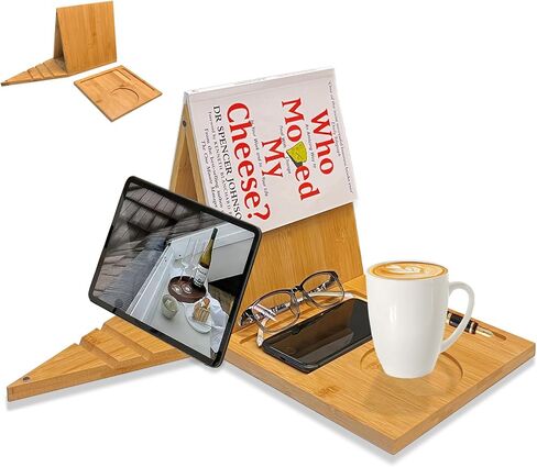 خادم قراءة الكتب، حامل كتب مثلث مع حامل أكواب، نظارات، قلم وهاتف، حامل كتب خشبي، مسند صفحة لهدايا محبي القهوة in Saudi Arabia