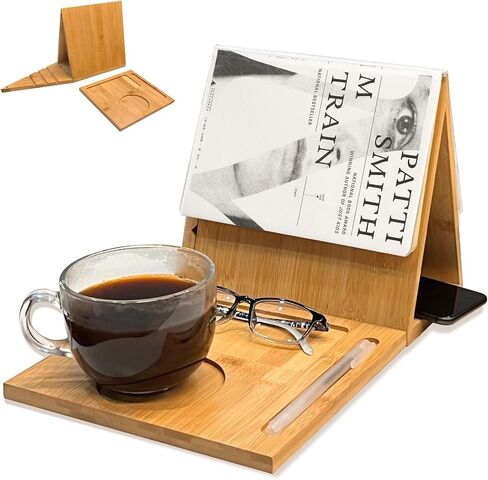 خادم قراءة الكتب، حامل كتب مثلث مع حامل أكواب، نظارات، قلم وهاتف، حامل كتب خشبي، مسند صفحة لهدايا محبي القهوة in Saudi Arabia