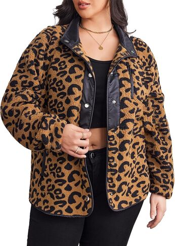 IN'VOLAND Plus Size Womens Fleece Jacket Western Aztec Print Long Sleeve Snap Button Down Shacket with Pockets in Saudi Arabia