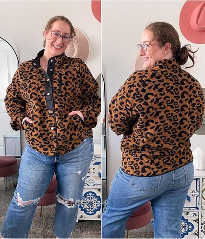 IN'VOLAND Plus Size Womens Fleece Jacket Western Aztec Print Long Sleeve Snap Button Down Shacket with Pockets in Saudi Arabia
