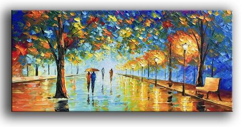 Tyed art- Contemporary Art Landscape Oil Painting On Canvas Abstract Textured Tree Painting hand-painted acrylic frame wall art Ready to hang 24x48inch in Kuwait